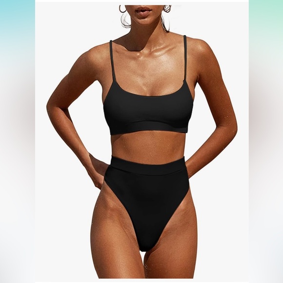 NWOT MELYUM Women’s Black High Waisted Bikini Two Piece Set - Picture 1 of 9
